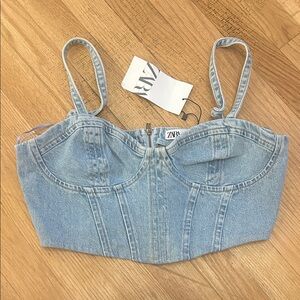 Zara Denim Blue Bustier Crop Top Corset Jean NWT
